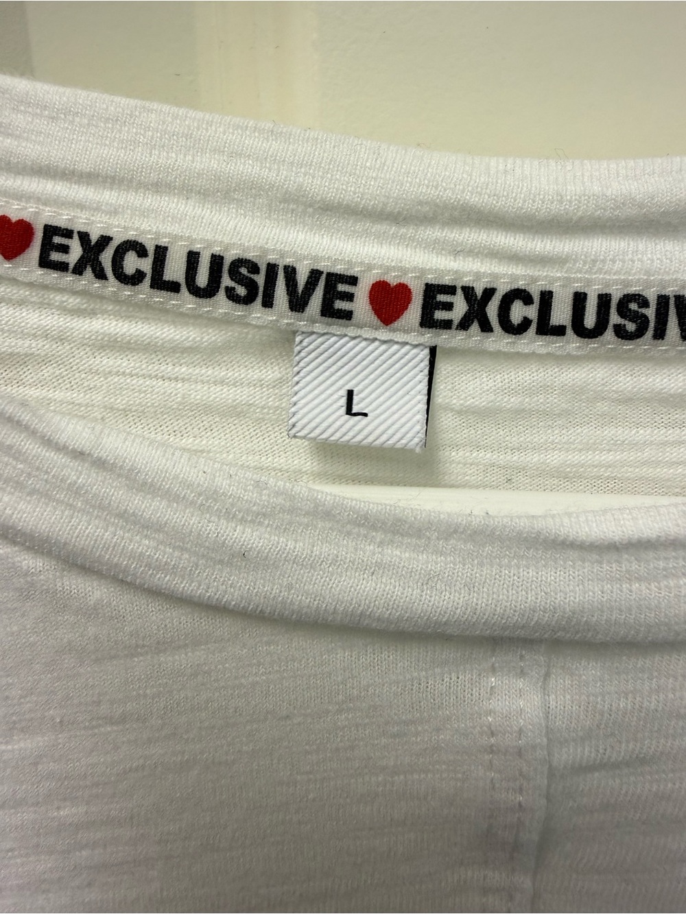 EXCLUSIVE White Slub Knit Asymmetrical Crossover Wrap Tee L - Picture 4 of 6